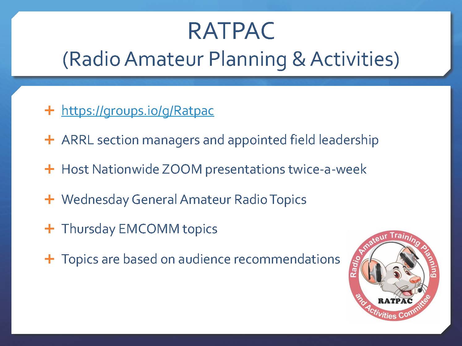 Ratpac - Radio Amateur Training Planning and Activities Committee